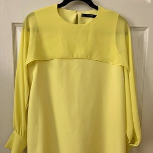 Zara yellow A-line dress with sheer overlay